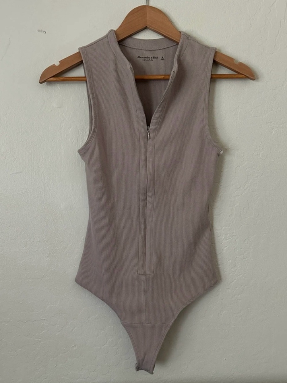 Abercrombie & Fitch Soft AF Rib Zip Front Tank Bodysuit